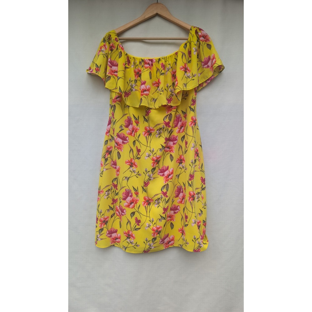 Lauren Ralph Lauren Yellow Floral Ruffle Off Shoulder Sheath Dress 10